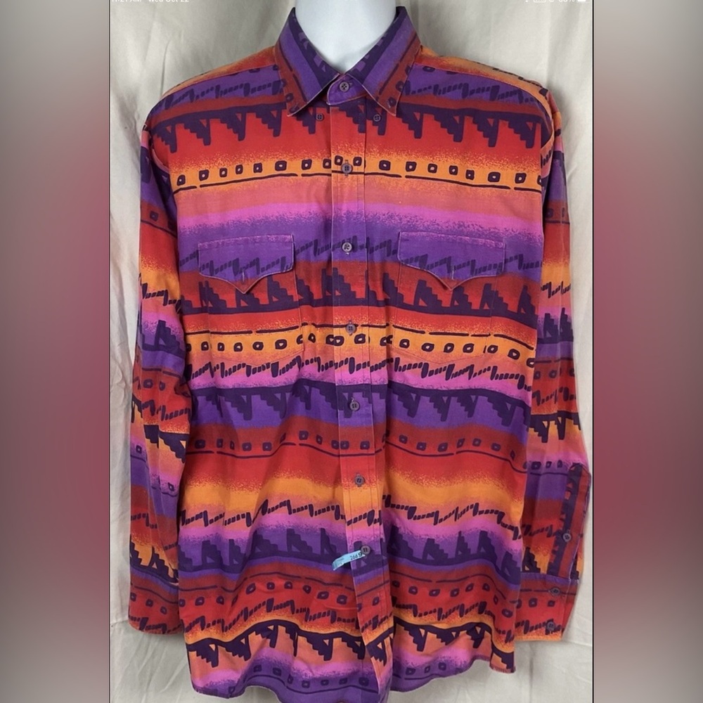 Panhandle Slim Western Long Sleeve Shirt 17x35 Southwestern Aztec USA Made